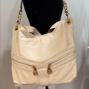 Michael Kors Cream Leather Shoulder Bag with Gold Accents